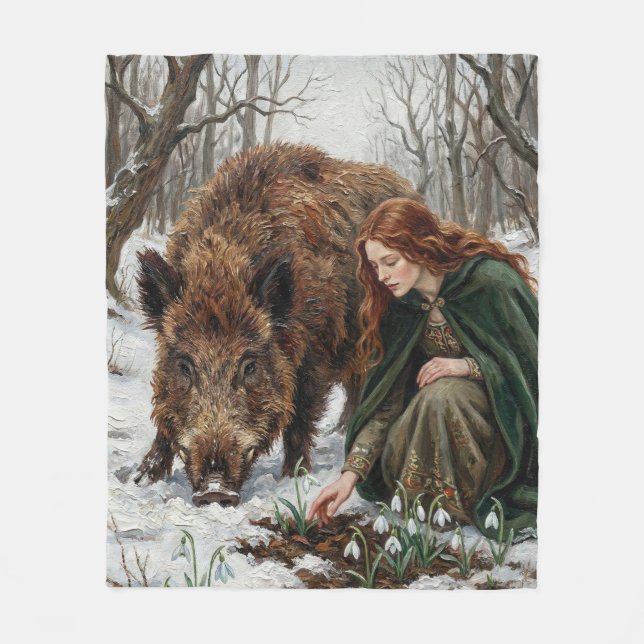 Keltische Göttin & Wildschwein Fleecedecke (Vorderseite)