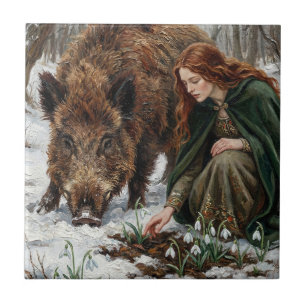 Keltische Göttin & Wildschwein Fliese
