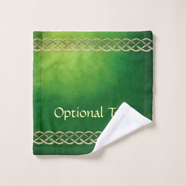 Keltische Grünknochen und Blätter Badhandtuch Set (Waschlappen)