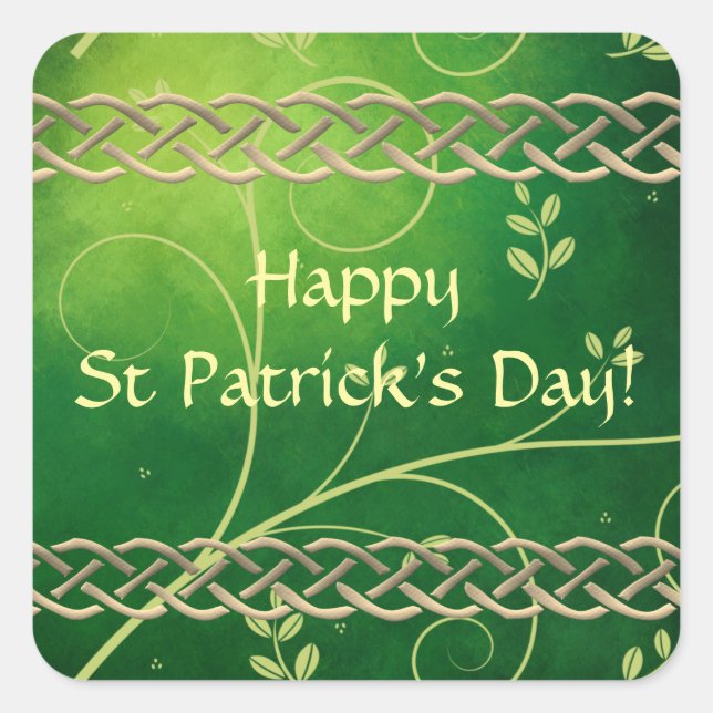 Keltische Grünknochen und Blätter Quadratischer Aufkleber (Vorderseite)