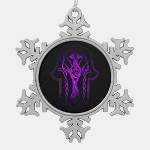 Keltische Hamsa Hand (Lila) Schneeflocken Zinn-Ornament