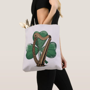 Keltische Harfe Shamrock Irisches Erbe Tragetasche