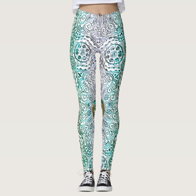 Keltische Herz-Mandala im grünen Gold Leggings (Vorderseite)