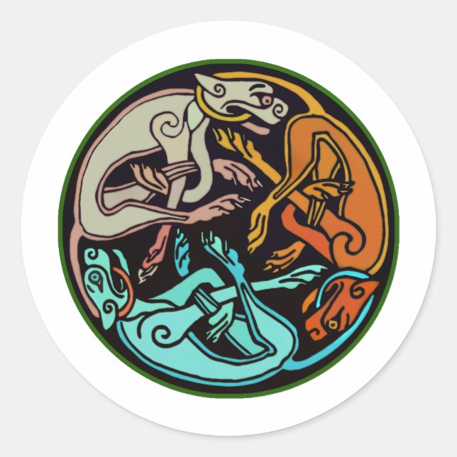 Keltische Hunde Runder Aufkleber (Vorderseite)