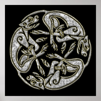 Keltische Hunde Traditionelles Ornament Gold und S Poster