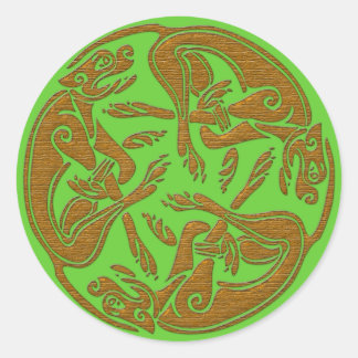 keltische Hunde traditionelles Ornament-Holz-Ausse Runder Aufkleber