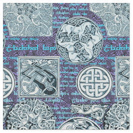 Keltische Hunde und Pferde im Blau Stoff