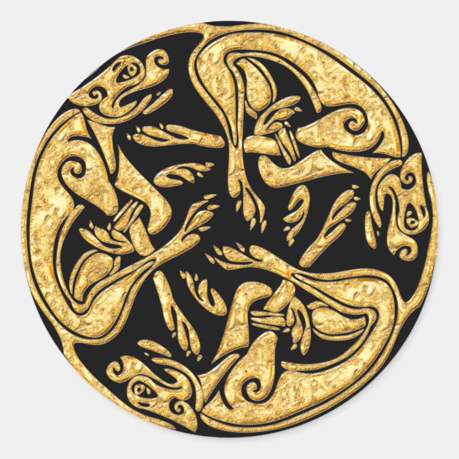 keltische Hunde vergolden traditionelle Zierkunst Runder Aufkleber (Vorderseite)