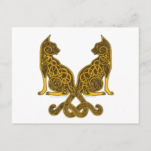 keltische Katzen 6 Bronzegolz Postkarte