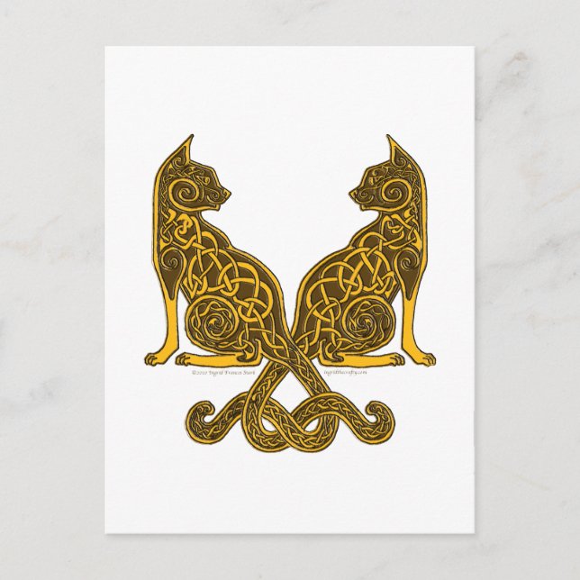 keltische Katzen 6 Bronzegolz Postkarte (Vorderseite)