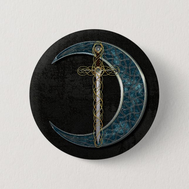 Keltische Klinge und Mond mit Schmutz-Wand Button (Vorderseite)