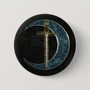 Keltische Klinge und Mond mit Schmutz-Wand Button