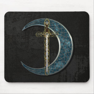 Keltische Klinge und Mond mit Schmutz-Wand Mousepad