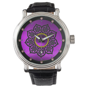 KELTISCHE KNOTEN BLUME UND LILA AMETHYST-GEM-STEIN ARMBANDUHR