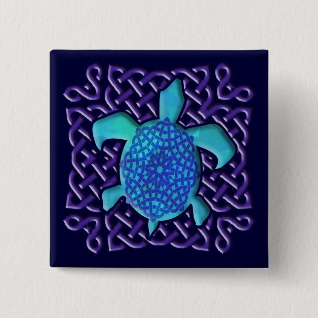 Keltische Knoten-Schildkröte-(blaue) Knöpfe Button (Vorderseite)