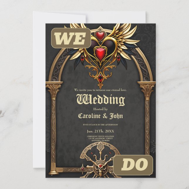 Keltische Knoten und ein Herz in gotischer Eleganz Einladung (Vorderseite)