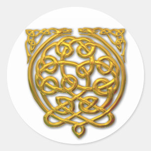 Keltische Knotendrachen – Gold Runder Aufkleber