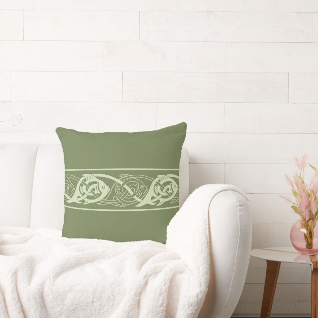 Keltische Knüpfarbeit Fische in Grün Kissen (Liege)