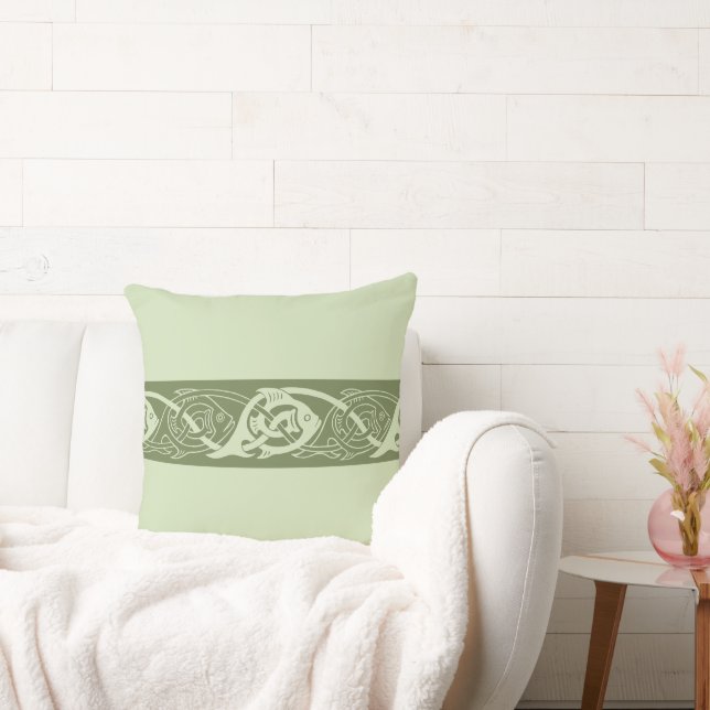 Keltische Knüpfarbeit Fische in Grün Kissen (Liege)