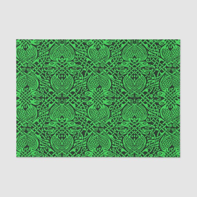 Keltische Knüpfarbeit in Grün und Schwarz Seidenpapier (Vorderseite)