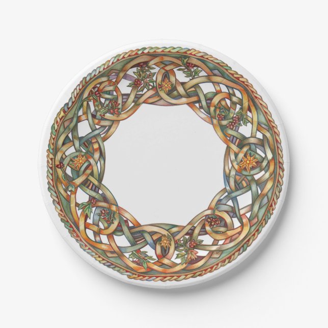 Keltische Knüpfarbeit und Sonnensymbole Litha Pappteller (Vorderseite)