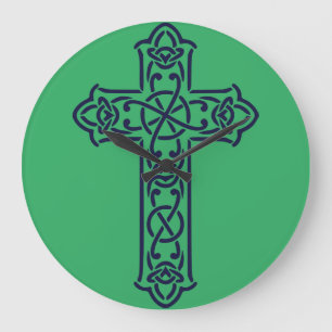 Keltische Kreuz-Grafik-Knotenarbeit-Kunst Große Wanduhr