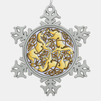 Keltische Pferde und Knoten im Kreis antikes Muste Schneeflocken Zinn-Ornament