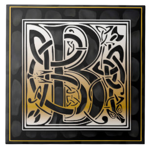 Keltische schwarze Monogramm-Initialen-Fliese des Fliese