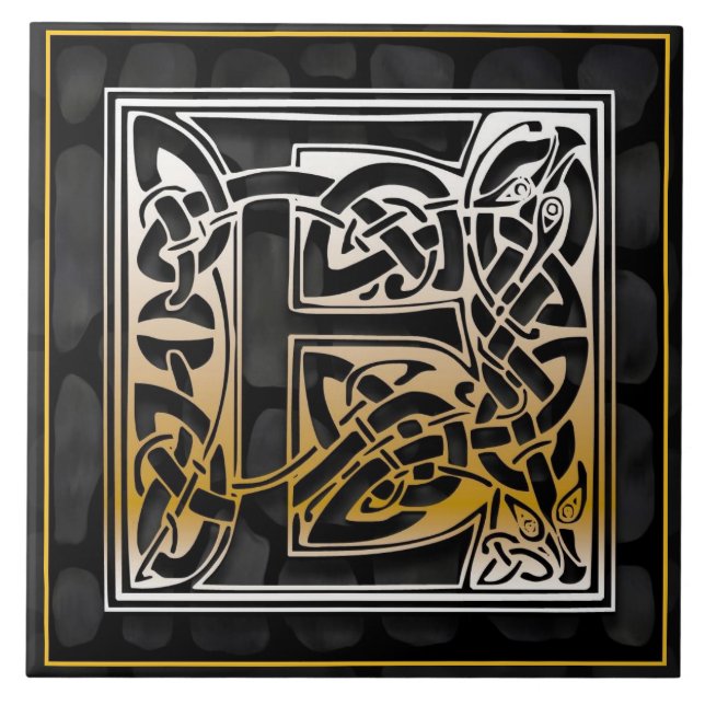 Keltische schwarze Monogramm-Initialen-Fliese des Fliese (Vorderseite)