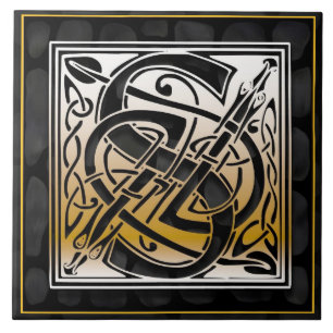 Keltische schwarze Monogramm-Initialen-Fliese des Fliese