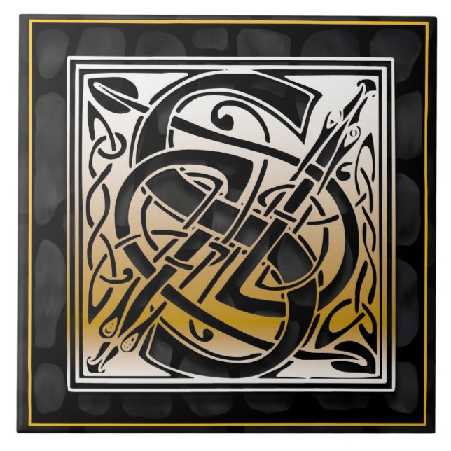 Keltische schwarze Monogramm-Initialen-Fliese des Fliese (Vorderseite)