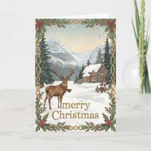 Keltische Weihnachtskarte mit Hirsch im Gebirge Karte