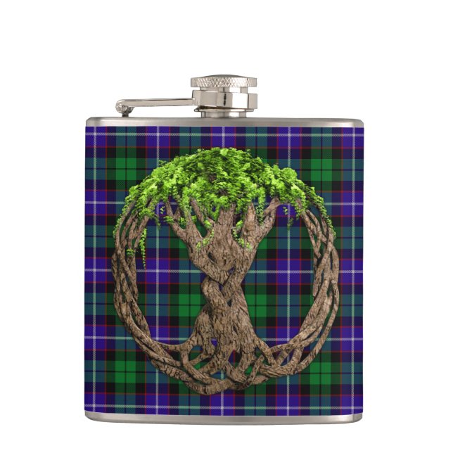 Keltischer Baum von Leben-Clan Mitchell Tartan Flachmann (Vorderseite)