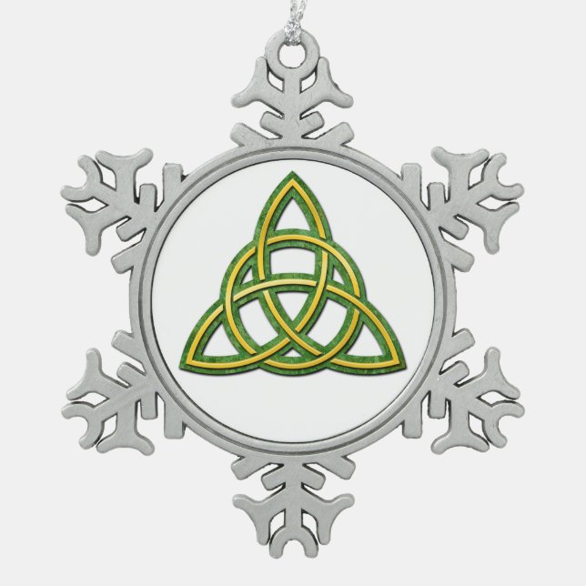 Keltischer Dreiheit Knoten oder Triquetra Schneeflocken Zinn-Ornament (Vorderseite)