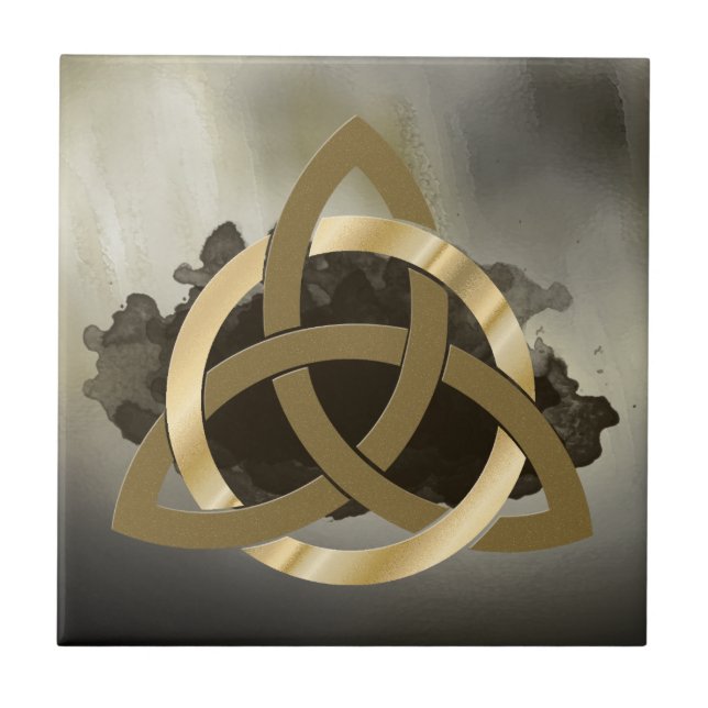 Keltischer Dreiheits-Knoten-goldenes eingekreistes Fliese (Vorderseite)