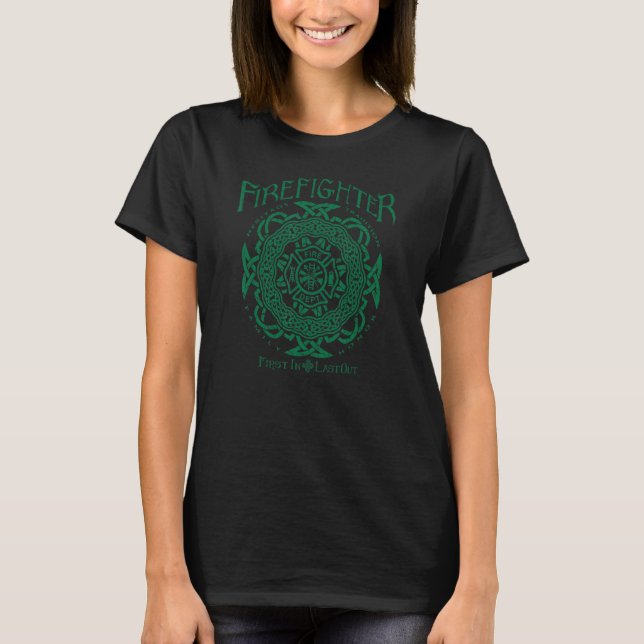Keltischer Feuerwehrmann Grüne Version T-Shirt (Vorderseite)