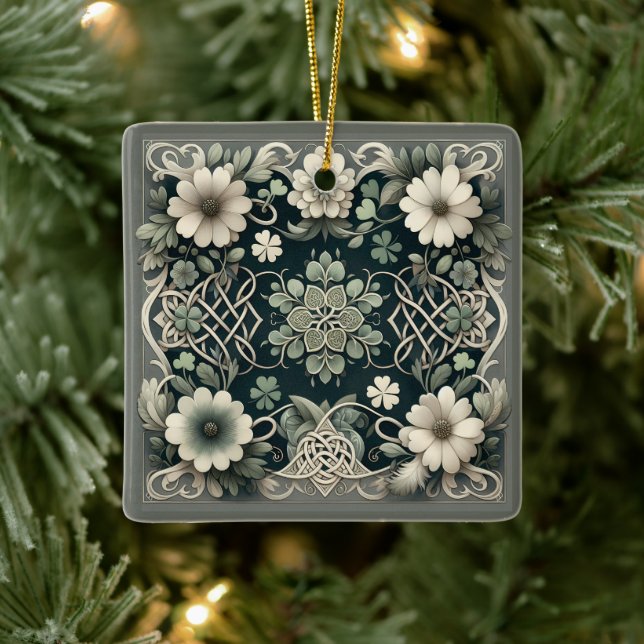 Keltischer Kleeblatt-Blumen-Charm Keramikornament (Baum)