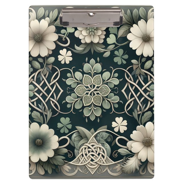 Keltischer Kleeblatt-Blumen-Charm Klemmbrett (Vorderseite)