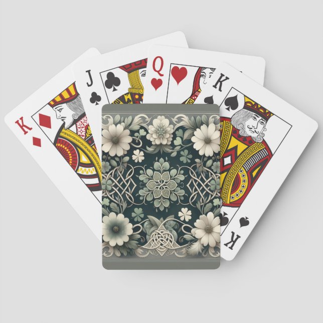 Keltischer Kleeblatt-Blumen-Charm Spielkarten (Rückseite)