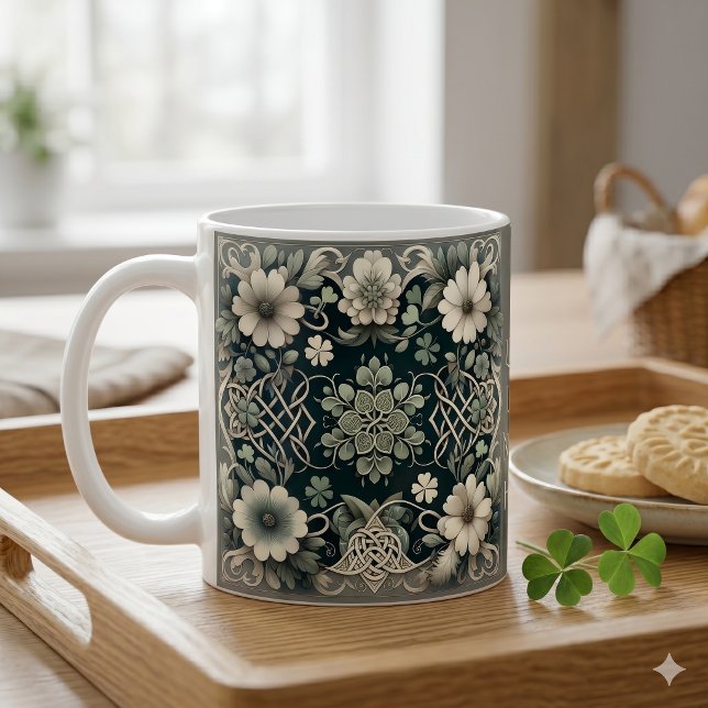 Keltischer Kleeblatt-Blumenanhänger Kaffeetasse (Celtic Clover Floral Charm Coffee Mug)