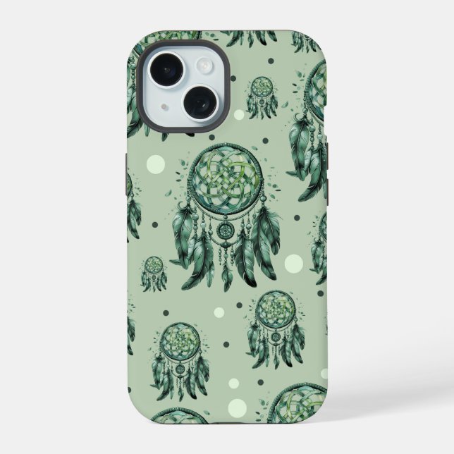Keltischer Knoten grüner Traumfänger iPhone 15 Hülle (Rückseite)
