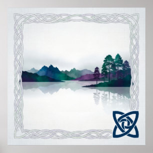 Keltischer Knoten Nebelbergsee Schottische Kunst Poster