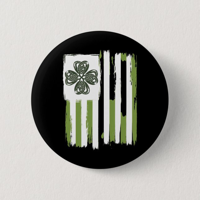 Keltischer Knoten Vierblattklee Streifen Design St Button (Vorderseite)