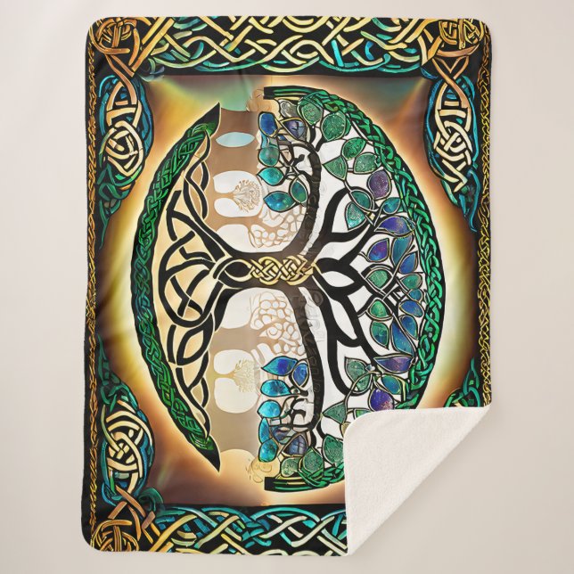 Keltischer Knotenbaum Sonnenuntergang Sherpa Blank Sherpadecke (Vorderseite)