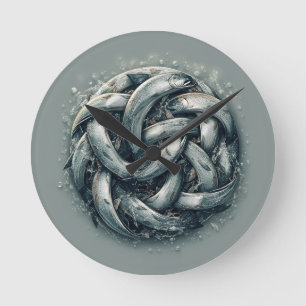 Keltischer Lachs-Rundwanduhr Dunkles Teal Schott Runde Wanduhr