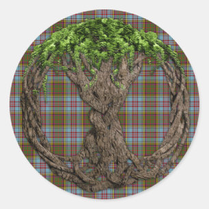 Keltischer Lebensbaum und Clan Anderson Tartan Runder Aufkleber