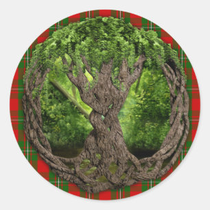 Keltischer Lebensbaum und Clan MacGregor Tartan Runder Aufkleber
