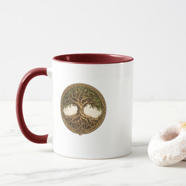 Keltischer Lebensbaum Zweifarbig Marone Kaffeetass Tasse (Mit Donut)