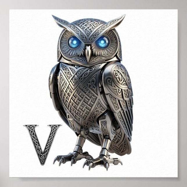 Keltischer mechanischer silberner Steampunk-Vogel Poster (Vorne)