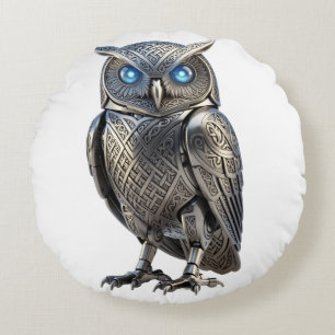 Keltischer mechanischer silberner Steampunk-Vogel Rundes Kissen